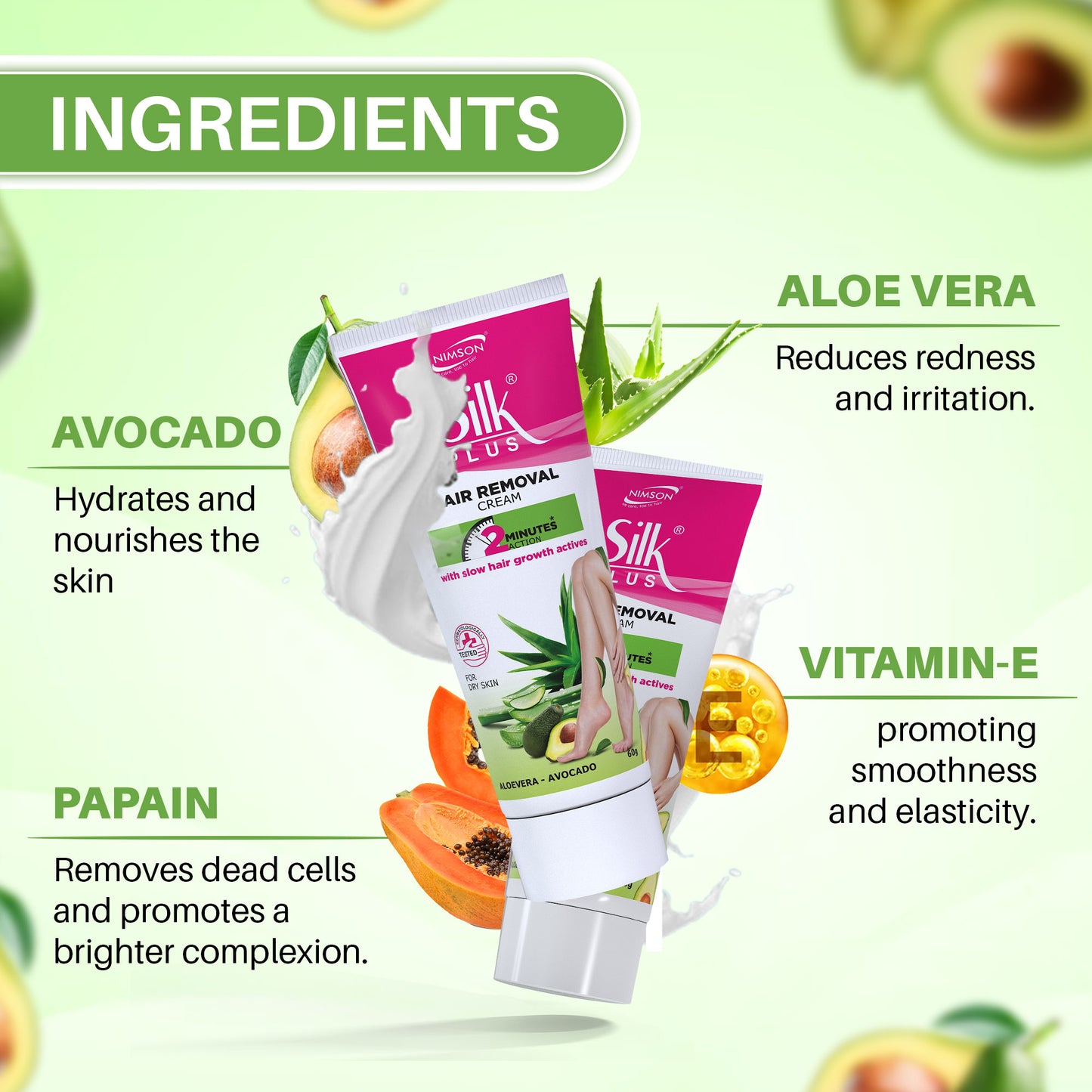 Silk Plus Aloevera- Avocado Hair Removal Cream For Dry Skin