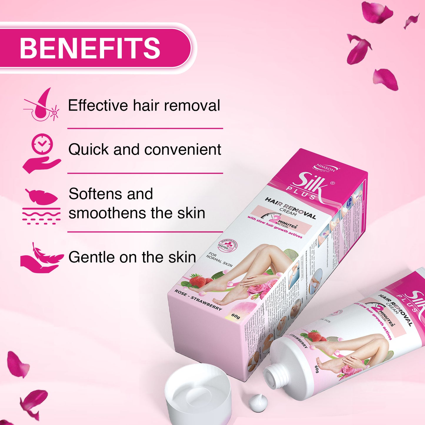 Silk Plus Rose -Strawberry Hair Removal Cream For Normal Skin