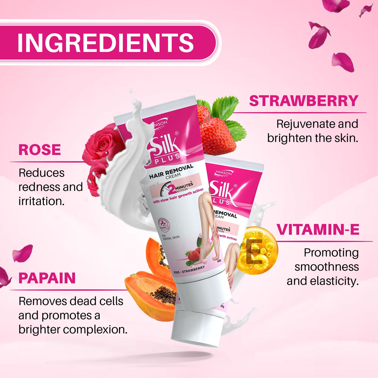 Silk Plus Rose -Strawberry Hair Removal Cream For Normal Skin