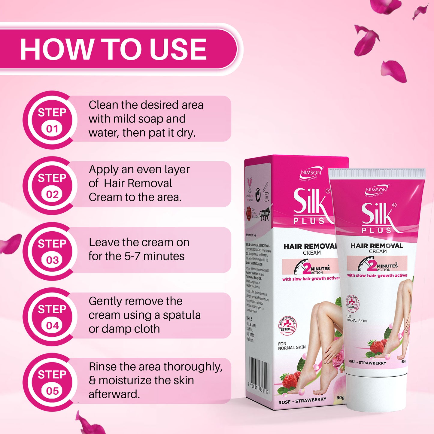 Silk Plus Rose -Strawberry Hair Removal Cream For Normal Skin